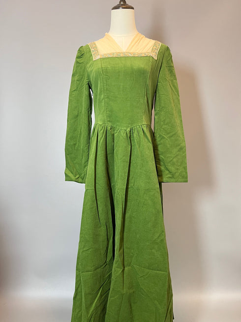 Green Regency Era Dress with Lace - Long Sleeves Dress - Green Maxi Dress - Regency Dress Plus Size